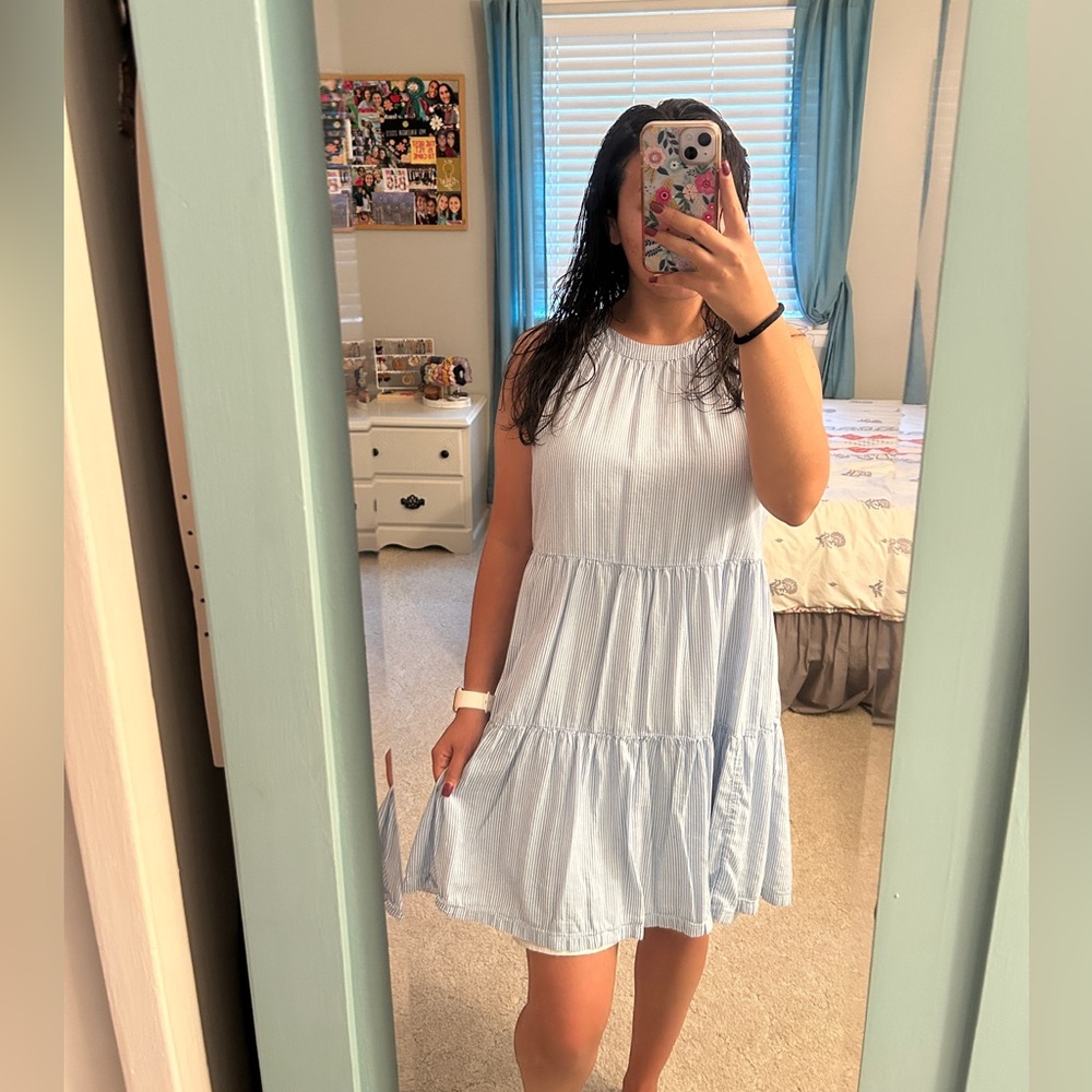 Light Blue Sleeveless Tiered Dress